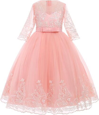 IDOPIP Flower Girl Lace Dress for Kids Wedding Bridesmaid Pageant Party Formal Gown Princess Communion Puffy Tulle Dresses in Saudi Arabia