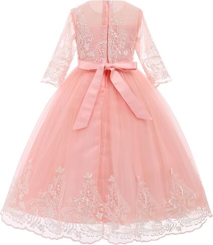 IDOPIP Flower Girl Lace Dress for Kids Wedding Bridesmaid Pageant Party Formal Gown Princess Communion Puffy Tulle Dresses in Saudi Arabia