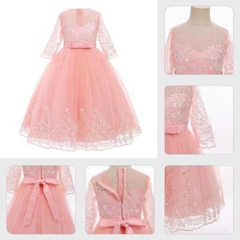 IDOPIP Flower Girl Lace Dress for Kids Wedding Bridesmaid Pageant Party Formal Gown Princess Communion Puffy Tulle Dresses in Saudi Arabia