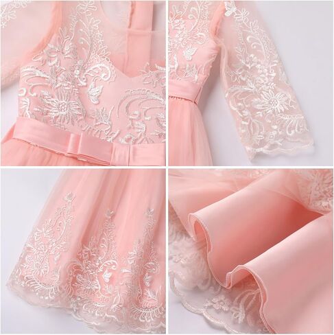 IDOPIP Flower Girl Lace Dress for Kids Wedding Bridesmaid Pageant Party Formal Gown Princess Communion Puffy Tulle Dresses in Saudi Arabia