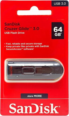 Sandisk Cruzer Glide USB Flash Drive, 64 GB, Black/Red (SDCZ60-064G-A46) in Saudi Arabia