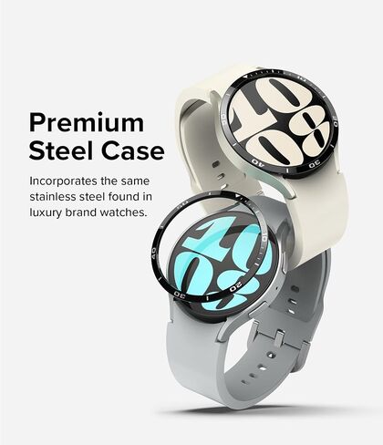 تصميم Ringke Bezel [إطار أنيق من الفولاذ المقاوم للصدأ] متوافق مع حافظة Samsung Galaxy Watch 6 (44 مم)، غطاء لاصق خفيف الوزن مضاد للخدش - 44-02 (ST) أسود in Kuwait