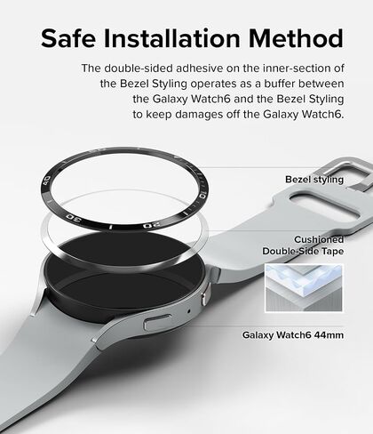 تصميم Ringke Bezel [إطار أنيق من الفولاذ المقاوم للصدأ] متوافق مع حافظة Samsung Galaxy Watch 6 (44 مم)، غطاء لاصق خفيف الوزن مضاد للخدش - 44-02 (ST) أسود in Kuwait