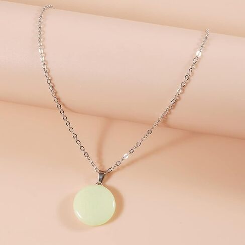 Glow in The Dark Crystal Pendant Necklace, Luminous Hexagonal Moonstone Necklace, Fluorescent Stone Necklace, Glowing Gemstone Cross Crystal Charms for Necklace (Circular) in Kuwait