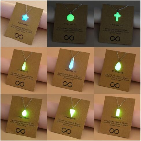 Glow in The Dark Crystal Pendant Necklace, Luminous Hexagonal Moonstone Necklace, Fluorescent Stone Necklace, Glowing Gemstone Cross Crystal Charms for Necklace (Circular) in Kuwait