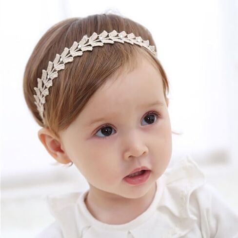 Gold Lace Elastic Headband for Baby Girl Flower Leaf Stretch Toddler Hairband Soft Lace Hair Accessories for Infants Toddlers Kids (Leaf and Rhinestone) in Saudi Arabia