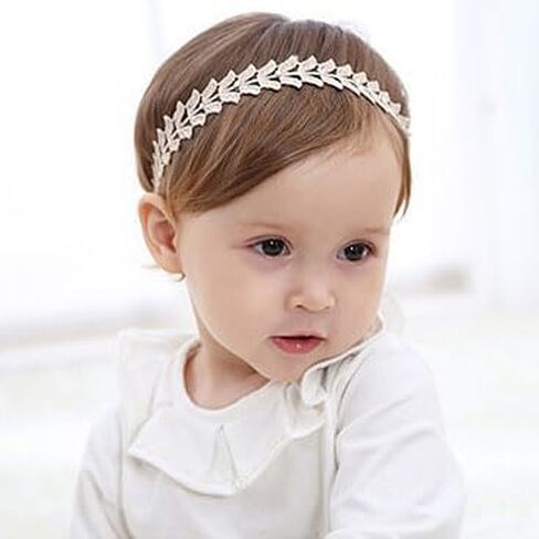Gold Lace Elastic Headband for Baby Girl Flower Leaf Stretch Toddler Hairband Soft Lace Hair Accessories for Infants Toddlers Kids (Leaf and Rhinestone) in Saudi Arabia