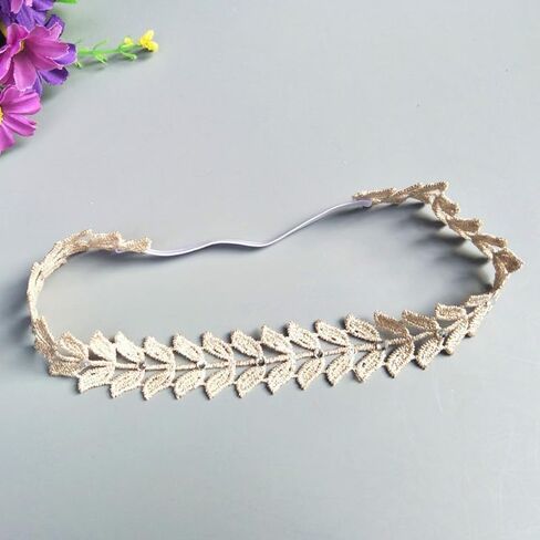 Gold Lace Elastic Headband for Baby Girl Flower Leaf Stretch Toddler Hairband Soft Lace Hair Accessories for Infants Toddlers Kids (Leaf and Rhinestone) in Saudi Arabia