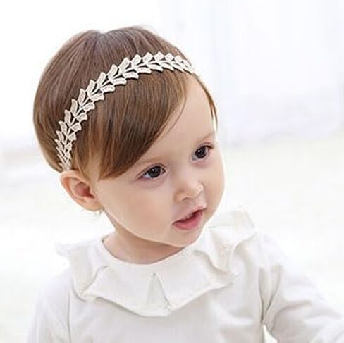 Gold Lace Elastic Headband for Baby Girl Flower Leaf Stretch Toddler Hairband Soft Lace Hair Accessories for Infants Toddlers Kids (Leaf and Rhinestone) in Saudi Arabia