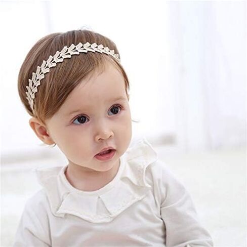Gold Lace Elastic Headband for Baby Girl Flower Leaf Stretch Toddler Hairband Soft Lace Hair Accessories for Infants Toddlers Kids (Leaf and Rhinestone) in Saudi Arabia