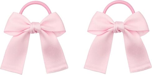 Baby Girl Toddlers Hair Bows Elastic Hair Tie Accessories Girls Teens Kids Bow Ponytail Holder Rubber Hair Bands - Set of 2 (Pink) in Saudi Arabia
