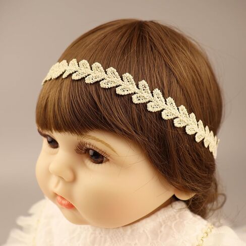 Gold Lace Elastic Headband for Baby Girl Flower Leaf Stretch Toddler Hairband Soft Lace Hair Accessories for Infants Toddlers Kids (Leaf and Rhinestone) in Saudi Arabia