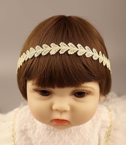 Gold Lace Elastic Headband for Baby Girl Flower Leaf Stretch Toddler Hairband Soft Lace Hair Accessories for Infants Toddlers Kids (Leaf and Rhinestone) in Saudi Arabia