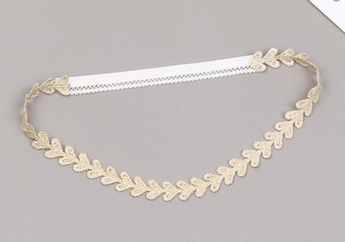 Gold Lace Elastic Headband for Baby Girl Flower Leaf Stretch Toddler Hairband Soft Lace Hair Accessories for Infants Toddlers Kids (Leaf and Rhinestone) in Saudi Arabia