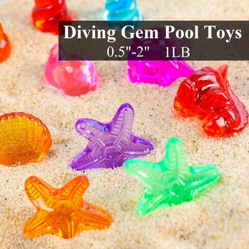 DomeStar 1LB Diving Gem Pool Toys, 120-125PCS Kids Diving Toys Marine Animal Underwater Acrylic Gemstones Set for Kids Swimming Pool Party Favors in Saudi Arabia