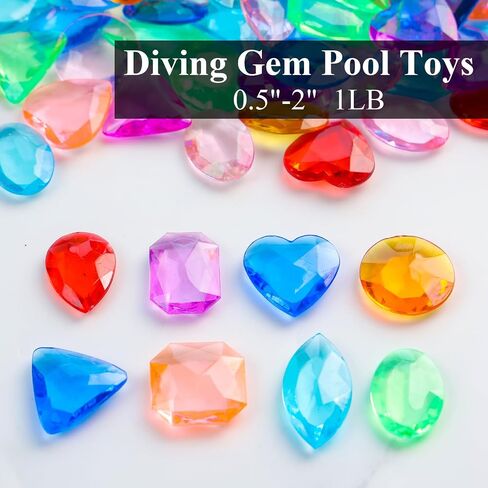 DomeStar 1LB Diving Gem Pool Toys, 120-125PCS Kids Diving Toys Marine Animal Underwater Acrylic Gemstones Set for Kids Swimming Pool Party Favors in Saudi Arabia
