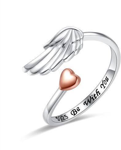 خاتم جناح الملاك من الفضة الإسترليني عيار 925 قابل للتعديل، خاتم قلب من ريش الملاك الحارس، هدية مجوهرات للنساء والفتيات in Kuwait