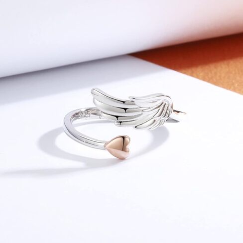 خاتم جناح الملاك من الفضة الإسترليني عيار 925 قابل للتعديل، خاتم قلب من ريش الملاك الحارس، هدية مجوهرات للنساء والفتيات in Kuwait