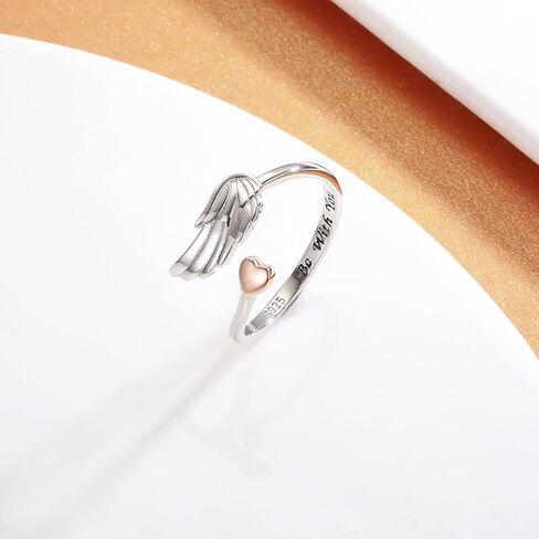 خاتم جناح الملاك من الفضة الإسترليني عيار 925 قابل للتعديل، خاتم قلب من ريش الملاك الحارس، هدية مجوهرات للنساء والفتيات in Kuwait