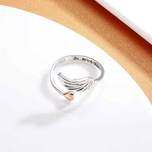 خاتم جناح الملاك من الفضة الإسترليني عيار 925 قابل للتعديل، خاتم قلب من ريش الملاك الحارس، هدية مجوهرات للنساء والفتيات in Kuwait