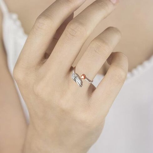 خاتم جناح الملاك من الفضة الإسترليني عيار 925 قابل للتعديل، خاتم قلب من ريش الملاك الحارس، هدية مجوهرات للنساء والفتيات in Kuwait