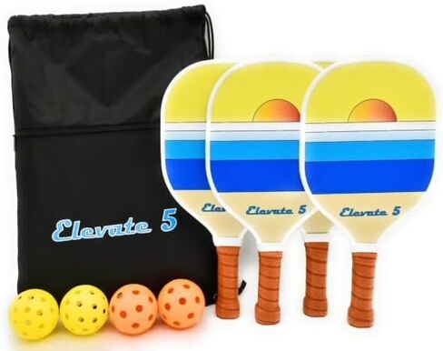 Elevate 5 Pickleball Paddles Set of 4 Includes: 4 Premium Wood Paddles 2 Indoor & 2 Outdoor PIckleballs, Pickleball Bag, Fresh Pickle Ball Paddle Racket Design, Great Pickleball Set for Beginner in Saudi Arabia
