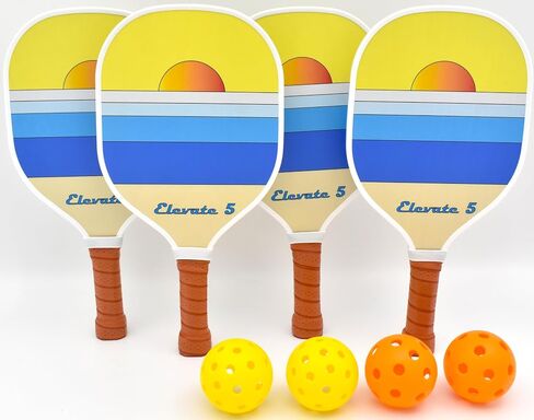 Elevate 5 Pickleball Paddles Set of 4 Includes: 4 Premium Wood Paddles 2 Indoor & 2 Outdoor PIckleballs, Pickleball Bag, Fresh Pickle Ball Paddle Racket Design, Great Pickleball Set for Beginner in Saudi Arabia