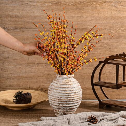 Ceramic Rustic Farmhouse Vase for Home Decor, Pottery Decorative Flower Vase, Terracotta Vintage Round Vase for Living Room, Table, Shelf, Mantel Decoration in Saudi Arabia