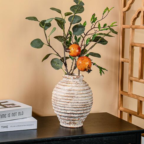 Ceramic Rustic Farmhouse Vase for Home Decor, Pottery Decorative Flower Vase, Terracotta Vintage Round Vase for Living Room, Table, Shelf, Mantel Decoration in Saudi Arabia