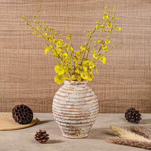 Ceramic Rustic Farmhouse Vase for Home Decor, Pottery Decorative Flower Vase, Terracotta Vintage Round Vase for Living Room, Table, Shelf, Mantel Decoration in Saudi Arabia