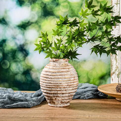 Ceramic Rustic Farmhouse Vase for Home Decor, Pottery Decorative Flower Vase, Terracotta Vintage Round Vase for Living Room, Table, Shelf, Mantel Decoration in Saudi Arabia