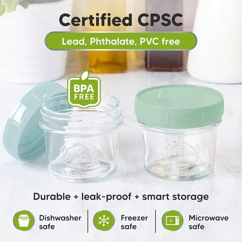 KeaBabies 2-Pack Silicone Bibs For Babies 12-Pack Glass Baby Food Freezer Containers - Silicone Baby Bibs for Eating, 4oz Containers with Lids, Food-Grade Pure Silicone Bib in Saudi Arabia