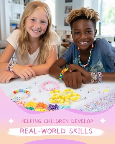 Deinduser Friendship Bracelet Kit, Rainbow Kandi Beads and 1200pcs Letter and Number & Pattern Beads, 32 Colors Pony Beads Bulk for Bracelets Jewelry Making with 4 Colorful Ropes (Princess Mix) in Saudi Arabia