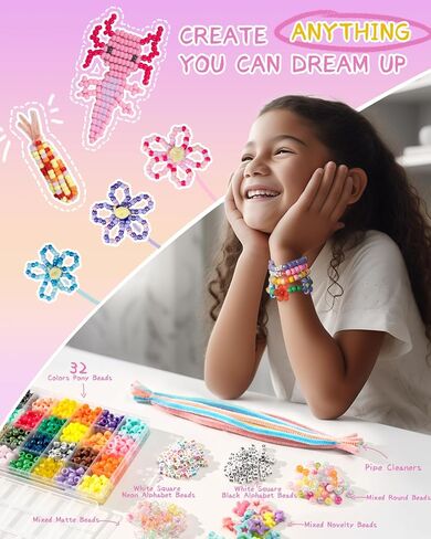 Deinduser Friendship Bracelet Kit, Rainbow Kandi Beads and 1200pcs Letter and Number & Pattern Beads, 32 Colors Pony Beads Bulk for Bracelets Jewelry Making with 4 Colorful Ropes (Princess Mix) in Saudi Arabia