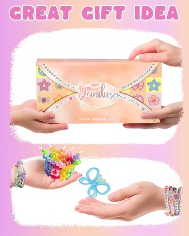 Deinduser Friendship Bracelet Kit, Rainbow Kandi Beads and 1200pcs Letter and Number & Pattern Beads, 32 Colors Pony Beads Bulk for Bracelets Jewelry Making with 4 Colorful Ropes (Princess Mix) in Saudi Arabia