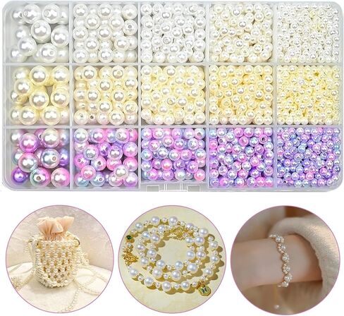 1200 قطعة 15 لونًا متدرجًا من اللؤلؤ الصناعي وخرز لؤلؤ ABS ناعم وخرز قوس قزح لصنع المجوهرات بنفسك أقراط وقلائد وأساور (قطر 6 مم) in Kuwait