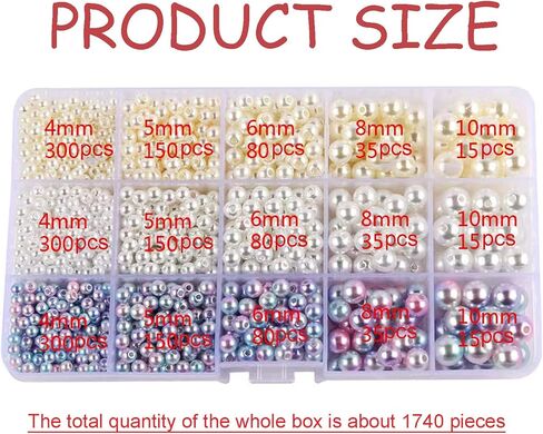 1200 قطعة 15 لونًا متدرجًا من اللؤلؤ الصناعي وخرز لؤلؤ ABS ناعم وخرز قوس قزح لصنع المجوهرات بنفسك أقراط وقلائد وأساور (قطر 6 مم) in Kuwait
