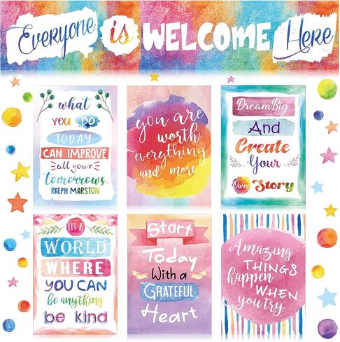 33 Pcs Watercolor Classroom Bulletin Board Decor Set Everyone is Welcome Here Poster Watercolor Positive Poster Inspiring Quote Poster Motivational Work Posters for Classroom Office Bedroom Farmhouse in Saudi Arabia