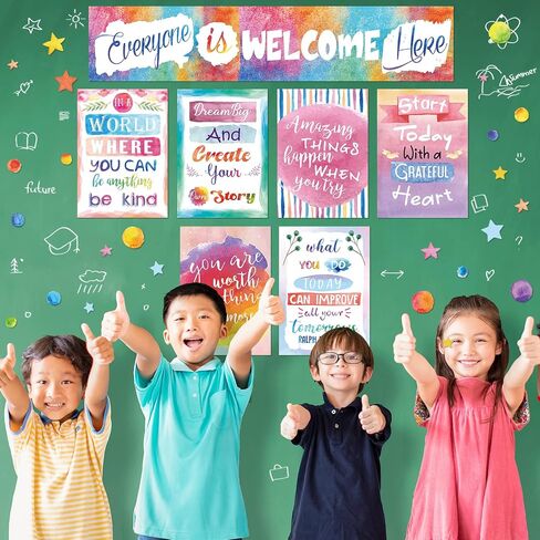 33 Pcs Watercolor Classroom Bulletin Board Decor Set Everyone is Welcome Here Poster Watercolor Positive Poster Inspiring Quote Poster Motivational Work Posters for Classroom Office Bedroom Farmhouse in Saudi Arabia