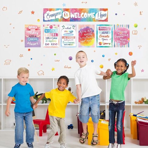 33 Pcs Watercolor Classroom Bulletin Board Decor Set Everyone is Welcome Here Poster Watercolor Positive Poster Inspiring Quote Poster Motivational Work Posters for Classroom Office Bedroom Farmhouse in Saudi Arabia