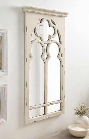 Kate and Laurel Mirabela Farmhouse Casual Wood Framed Decorative Arch Wall Mirror, White in Saudi Arabia