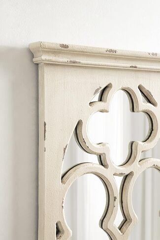 Kate and Laurel Mirabela Farmhouse Casual Wood Framed Decorative Arch Wall Mirror, White in Saudi Arabia