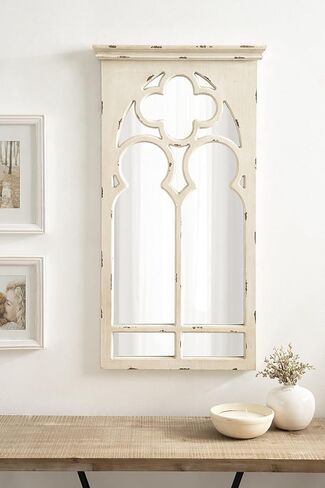 Kate and Laurel Mirabela Farmhouse Casual Wood Framed Decorative Arch Wall Mirror, White in Saudi Arabia