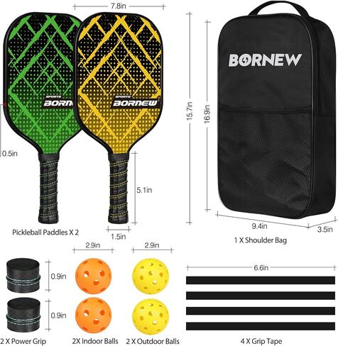 مجموعة مجاديف Pickleball مكونة من 4 مضرب كرة مخلل من الألياف الزجاجية بوزن 7.5 أونصة مع كرة خارجية/داخلية، وحقيبة كتف محمولة، ومقبض مجداف وشريط، وهدايا كرة مخلل للعائلة والأطفال والمبتدئين in Kuwait