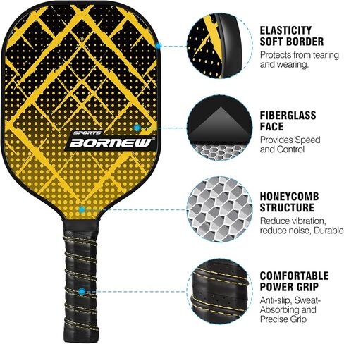 مجموعة مجاديف Pickleball مكونة من 4 مضرب كرة مخلل من الألياف الزجاجية بوزن 7.5 أونصة مع كرة خارجية/داخلية، وحقيبة كتف محمولة، ومقبض مجداف وشريط، وهدايا كرة مخلل للعائلة والأطفال والمبتدئين in Kuwait