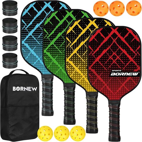 مجموعة مجاديف Pickleball مكونة من 4 مضرب كرة مخلل من الألياف الزجاجية بوزن 7.5 أونصة مع كرة خارجية/داخلية، وحقيبة كتف محمولة، ومقبض مجداف وشريط، وهدايا كرة مخلل للعائلة والأطفال والمبتدئين in Saudi Arabia