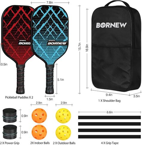 مجموعة مجاديف Pickleball مكونة من 4 مضرب كرة مخلل من الألياف الزجاجية بوزن 7.5 أونصة مع كرة خارجية/داخلية، وحقيبة كتف محمولة، ومقبض مجداف وشريط، وهدايا كرة مخلل للعائلة والأطفال والمبتدئين in Saudi Arabia
