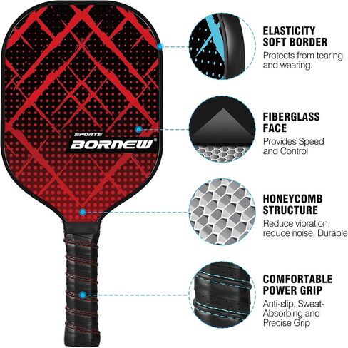 مجموعة مجاديف Pickleball مكونة من 4 مضرب كرة مخلل من الألياف الزجاجية بوزن 7.5 أونصة مع كرة خارجية/داخلية، وحقيبة كتف محمولة، ومقبض مجداف وشريط، وهدايا كرة مخلل للعائلة والأطفال والمبتدئين in Saudi Arabia