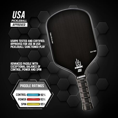 مجداف RAV PRO Pickleball - نهاية عالية 16 مم من ألياف الكربون الخام اليابانية Toray T700 CFS مع ملمس خشن ممتاز، منحنى ديناميكي ايرو، معتمد من USAPA، قبضة غير قابلة للانزلاق in Saudi Arabia