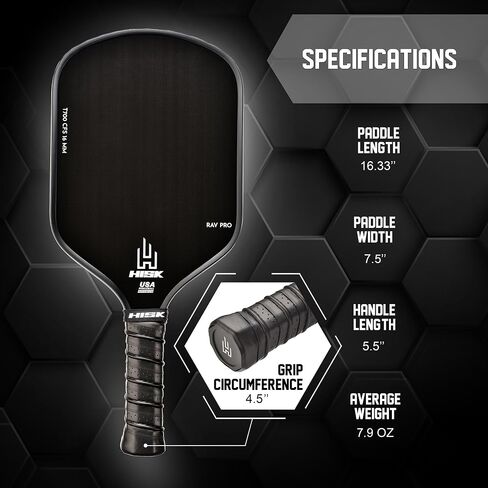 مجداف RAV PRO Pickleball - نهاية عالية 16 مم من ألياف الكربون الخام اليابانية Toray T700 CFS مع ملمس خشن ممتاز، منحنى ديناميكي ايرو، معتمد من USAPA، قبضة غير قابلة للانزلاق in Saudi Arabia